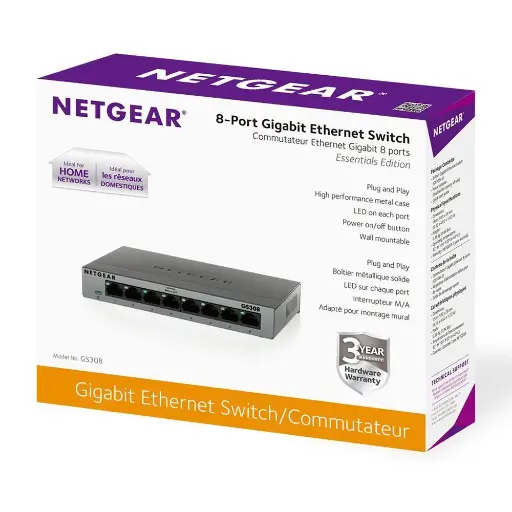 [GS308-300PES] Netgear GS308-300PES 8-Portt Gigabit Ethernet Switch Unmanaged 