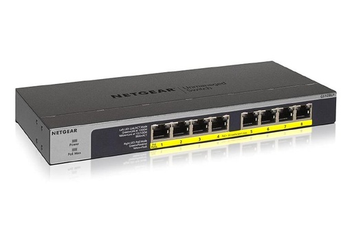 [GS108LP-100EUS] Netgear GS108LP-100EUS 8-Port Gigabit Ethernet PoE+ Unmanaged Switch with FlexPoE (60W) expandable to 83W or 123W (w/separately purchased power supply modules)